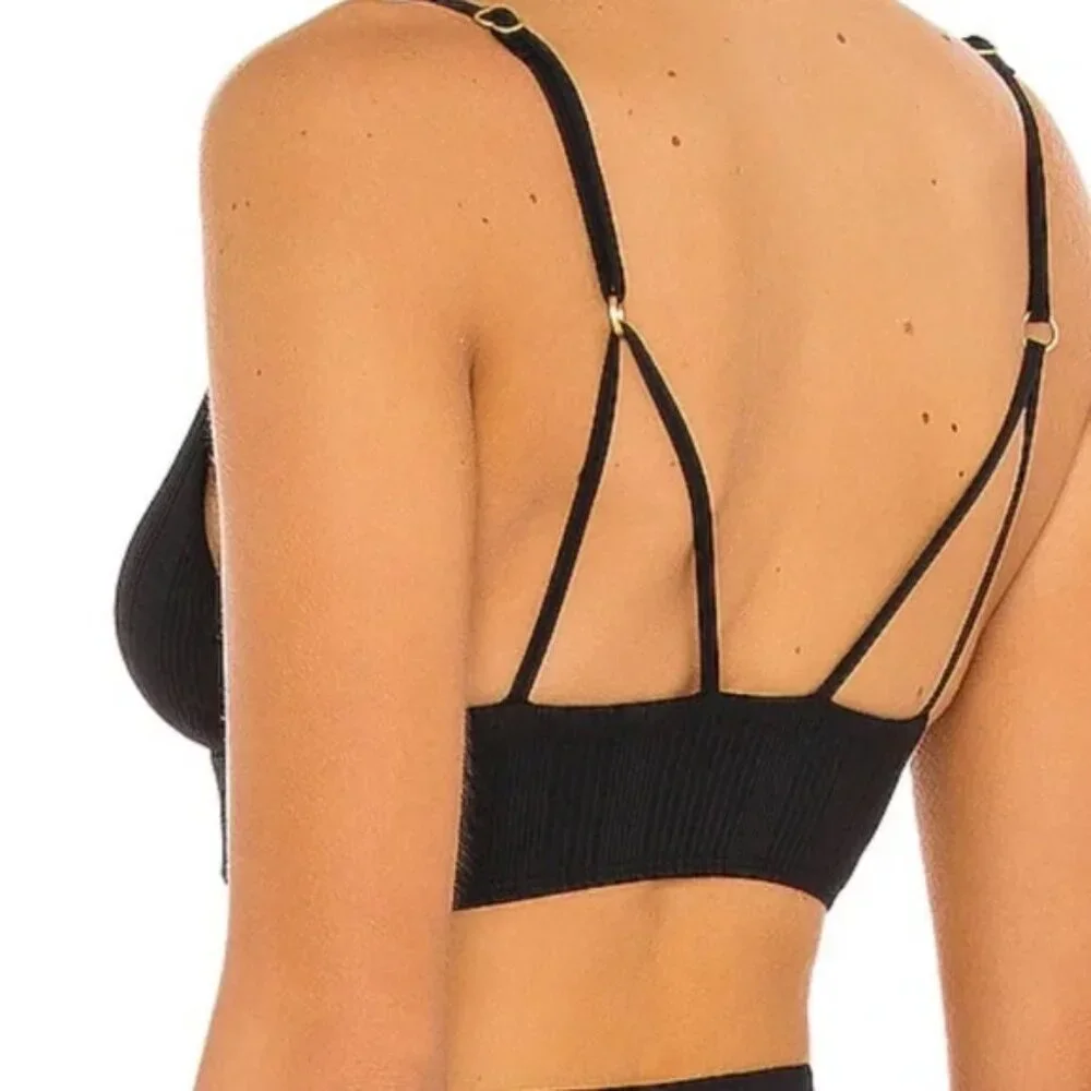 L*Space Black Siren Pointelle‎ Ribbed Bikini Top XL $114